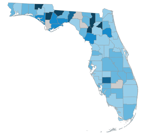 Interactive visualization to explore gaps between AP classes enrollment and AP test taking in Florida.